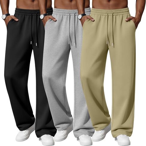 Neer 3 Pack Men's Sweatpants Athletic Lounge Pants Open Bottom Yoga Baggy Casual Drawstring Lightweight Joggers with Pockets in Saudi Arabia