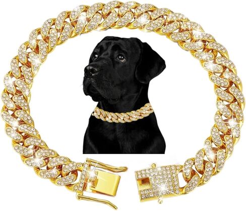 Cuban Link Dog Collar Rose Gold Crystal Studded Luxury Metal Chain Collar with Secure Buckle, Adjustable Jewelry Pet Necklace for Small, Medium, Large Dogs Cats (Rose Gold, 10 Inch) in Saudi Arabia