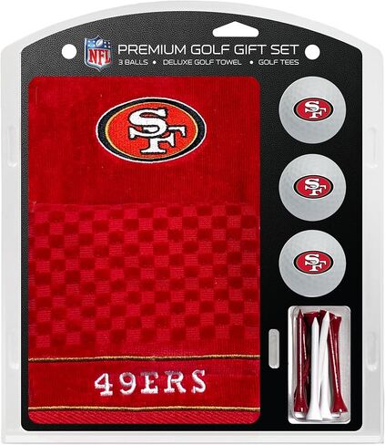 مجموعة هدايا فريق الجولف NFL San Francisco 49ers: منشفة جولف مطرزة، 3 كرات جولف، و14 تيشيرت جولف مقاس 2-3/4 بوصة، منشفة ثلاثية الطي مقاس 16 بوصة × 22 بوصة و100% قطن in Saudi Arabia