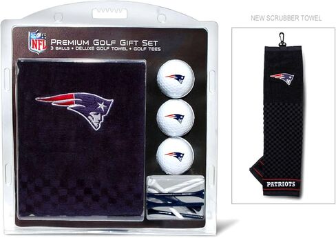 مجموعة هدايا فريق الجولف NFL New England Patriots: منشفة جولف مطرزة، 3 كرات جولف، و14 تيشيرت جولف مقاس 2-3/4 بوصة، منشفة ثلاثية الطي مقاس 16 بوصة × 22 بوصة و100% قطن in Saudi Arabia