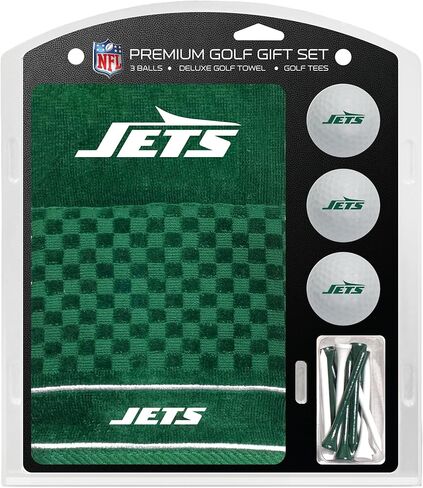 مجموعة هدايا Team Golf NFL New York Jets: منشفة جولف مطرزة، 3 كرات جولف، و14 تيشيرت جولف مقاس 2-3/4 بوصة، منشفة ثلاثية الطي مقاس 16 بوصة × 22 بوصة و100% قطن in Saudi Arabia