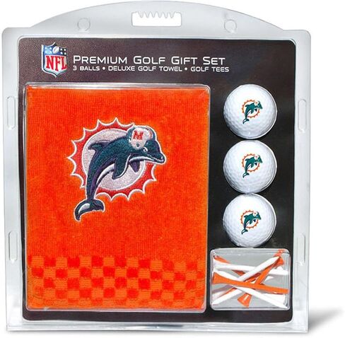 مجموعة هدايا Team Golf NFL Miami Dolphins: منشفة جولف مطرزة، 3 كرات جولف، و14 تيشيرت جولف مقاس 2-3/4 بوصة، منشفة ثلاثية الطي مقاس 16 بوصة × 22 بوصة و100% قطن in Saudi Arabia