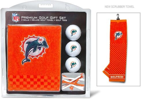مجموعة هدايا Team Golf NFL Miami Dolphins: منشفة جولف مطرزة، 3 كرات جولف، و14 تيشيرت جولف مقاس 2-3/4 بوصة، منشفة ثلاثية الطي مقاس 16 بوصة × 22 بوصة و100% قطن in Saudi Arabia