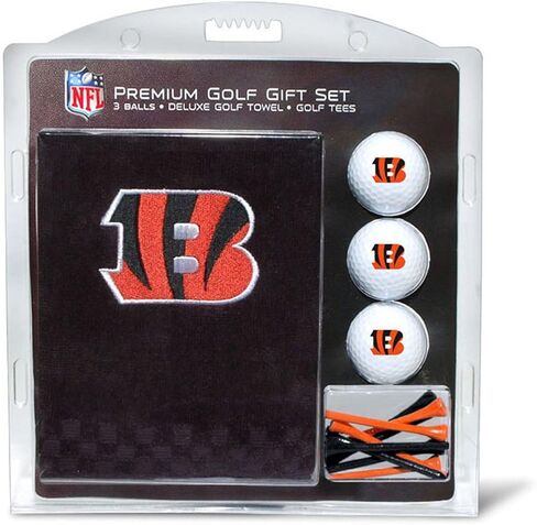 مجموعة هدايا فريق الجولف NFL Cincinnati Bengals: منشفة جولف مطرزة، 3 كرات جولف، و14 تيشيرت جولف مقاس 2-3/4 بوصة، منشفة ثلاثية الطي مقاس 16 بوصة × 22 بوصة و100% قطن in Saudi Arabia