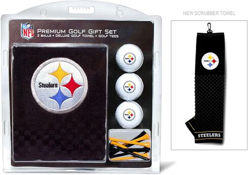مجموعة هدايا Team Golf NFL Pittsburgh Steelers: منشفة جولف مطرزة، 3 كرات جولف، و14 تيشيرت جولف مقاس 2-3/4 بوصة، منشفة ثلاثية الطي مقاس 16 بوصة × 22 بوصة و100% قطن in Saudi Arabia