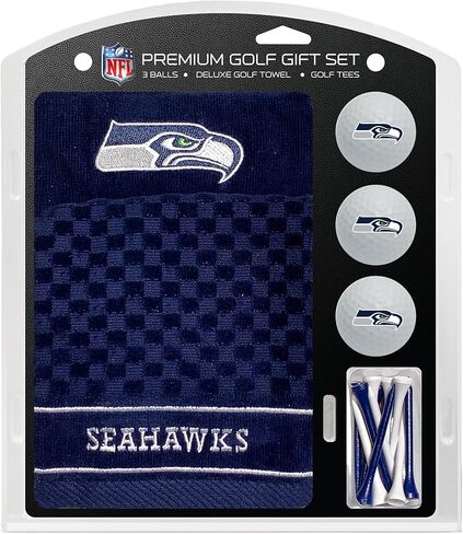 مجموعة هدايا Team Golf NFL Seattle Seahawks: منشفة جولف مطرزة، 3 كرات جولف، و14 تيشيرت جولف مقاس 2-3/4 بوصة، منشفة ثلاثية الطي مقاس 16 بوصة × 22 بوصة و100% قطن in Saudi Arabia