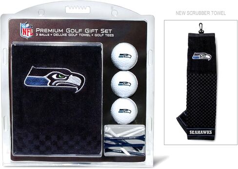 مجموعة هدايا Team Golf NFL Seattle Seahawks: منشفة جولف مطرزة، 3 كرات جولف، و14 تيشيرت جولف مقاس 2-3/4 بوصة، منشفة ثلاثية الطي مقاس 16 بوصة × 22 بوصة و100% قطن in Saudi Arabia
