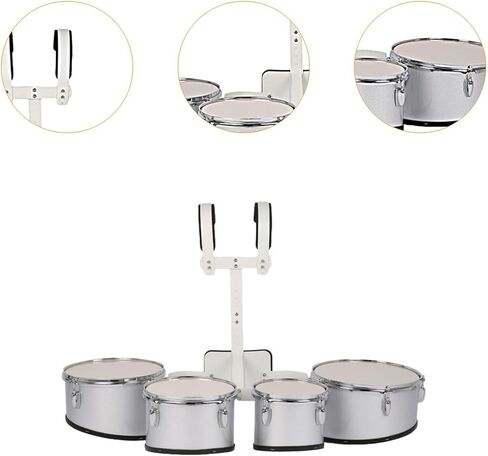 Marching Drum Multiple Linked Drums Percussion Music Educational Polyphonic Drum Set with Adjustable Back Stand, Tenor Quads Practice Kit for School Band Orchestra Performance(A) in Kuwait