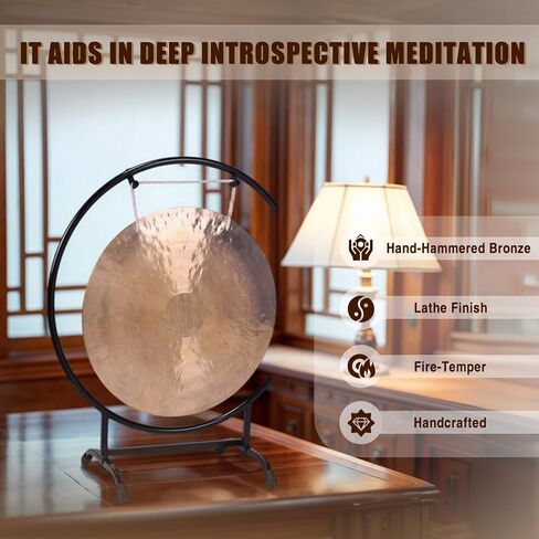 Chinese Percussion Instrument Copper Gong on High C Stand with Stand and Mallet Chinese Percussion Instrument Brass Gong for Home Decor Housewarming Gift in Kuwait