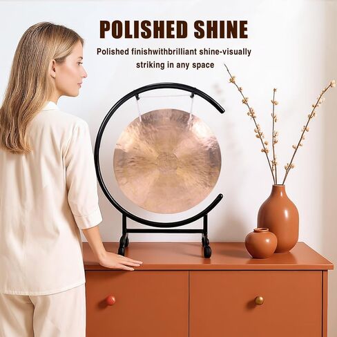 Chinese Percussion Instrument Copper Gong on High C Stand with Stand and Mallet Chinese Percussion Instrument Brass Gong for Home Decor Housewarming Gift in Kuwait