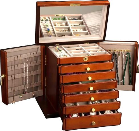 Wooden Jewelry Box,jewelry boxes for women large jewlrey box&organizers with necklace hanger,jewerly organizer,jewelry holder organizer,9-layer large capacity jewelry storage box in Kuwait
