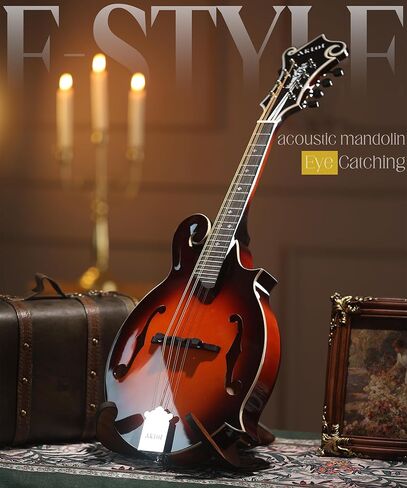 AKLOT F-Style Acoustic Mandolin Instrument: Hand-Carved Classic Scroll Headstock, Spruce Top with Malayan Kauri Back & Sides, Natural Bone Nut, Deluxe Mandolin Bundle with Padded Bag, Tuner (RV-FSG) in Kuwait