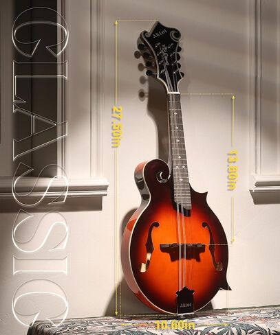 AKLOT F-Style Acoustic Mandolin Instrument: Hand-Carved Classic Scroll Headstock, Spruce Top with Malayan Kauri Back & Sides, Natural Bone Nut, Deluxe Mandolin Bundle with Padded Bag, Tuner (RV-FSG) in Kuwait