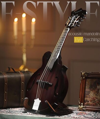 AKLOT F-Style Acoustic Mandolin Instrument: Hand-Carved Classic Scroll Headstock, Mahogany Body and Natural Bone Nut, Deluxe Mandolin Bundle with Padded Bag, Tuner, Capo and Picks (RV-FMT) in Kuwait