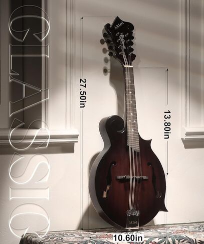 AKLOT F-Style Acoustic Mandolin Instrument: Hand-Carved Classic Scroll Headstock, Mahogany Body and Natural Bone Nut, Deluxe Mandolin Bundle with Padded Bag, Tuner, Capo and Picks (RV-FMT) in Kuwait