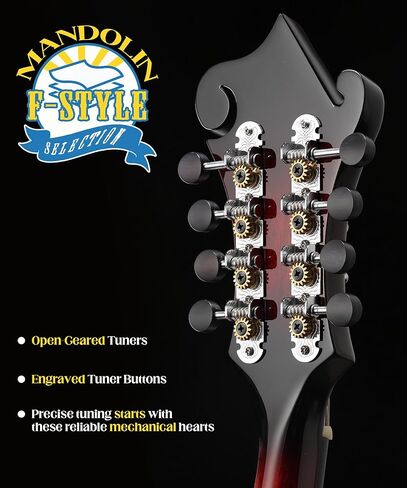 AKLOT F-Style Acoustic Mandolin Instrument: Hand-Carved Classic Scroll Headstock, Mahogany Body and Natural Bone Nut, Deluxe Mandolin Bundle with Padded Bag, Tuner, Capo and Picks (RV-FMT) in Kuwait