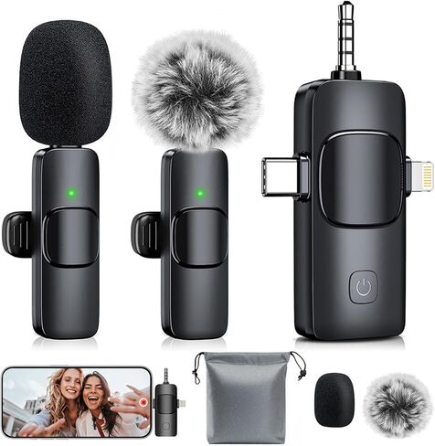 Wireless Lavalier Microphone for iPhone: Mini Microphone Noise Reduction - 328ft Transmission & 20H Battery Life for Video Recording, 3-in-1 Universal Camera & Android, Deep Grey in Kuwait