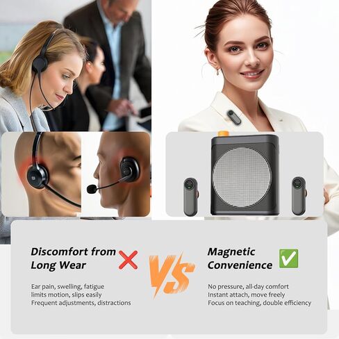 Voice Amplifier Wireless Microphone with Magnetic Lavalier, Portable Voice Amplifier for Teachers with 2 Mic, Rechargeable Bluetooth Speaker System for Classroom, Yoga, Meetings, Speeches in Kuwait