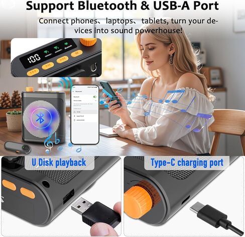 Voice Amplifier Wireless Microphone with Magnetic Lavalier, Portable Voice Amplifier for Teachers with 2 Mic, Rechargeable Bluetooth Speaker System for Classroom, Yoga, Meetings, Speeches in Saudi Arabia