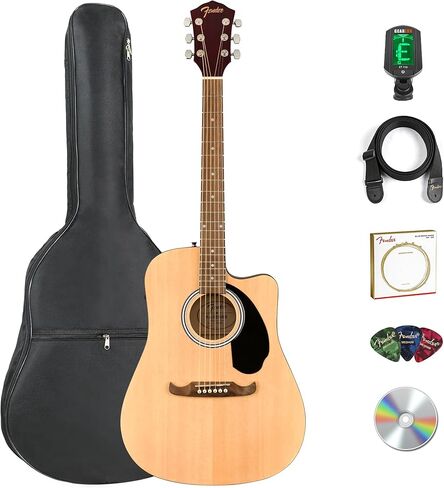 Fender FA Series Dreadnought Acoustic-Electric Guitar - Natural Bundle with Gig Bag, Strap, Strings, Picks, and Austin Bazaar Instructional DVD in Saudi Arabia