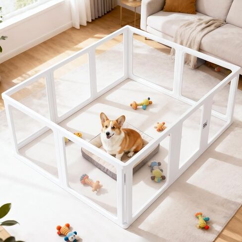 Citylife Clear Acrylic Plastic Dog Playpen Indoor,for Puppy Cat Rabbit Ferret Transparent Pet Pen,Easy Assemble Whelping Crate Kennel Cage Enclosure for Small & Medium Dogs 6 Panels in Kuwait