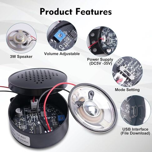PEMENOL Voice Playback Module with 3W Speaker, 5–35V DC Input, USB Audio Upload, 3 Playback Modes, 4MB Memory, Adjustable Volume, Sound Board for DIY Projects and Equipment Store Factory in Kuwait