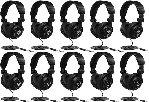 TAPH100 All-Purpose Closed-Back Wired Over-Ear Headphones, 50mm Drivers, Bass-Infused Sound, Long Cable & 3.5mm Adapter – Professional DJ, Studio, Recording & Everyday Use (10 Pack) in Kuwait