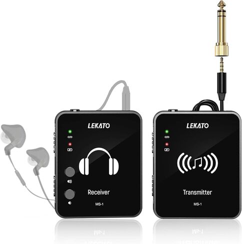LEKATO MS-1 Wireless in Ear Monitor System, 2.4GHz Stereo in-Ear Monitoring with Transmitter Receiver Clip On, One to Many, Auto-Pairing,Wireless IEM for Band Rehearsal,Studio, Church,Small Gigs in Kuwait