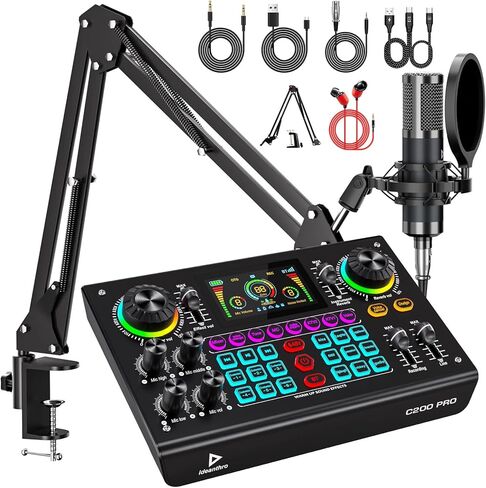 Professional Podcast Bundle with DSP Sound Card and Audio Mixer, 3.5mm Condenser Microphone for Live Streaming, Singing, Recording, and Gaming – Voice Changer, Noise Reduction in Saudi Arabia