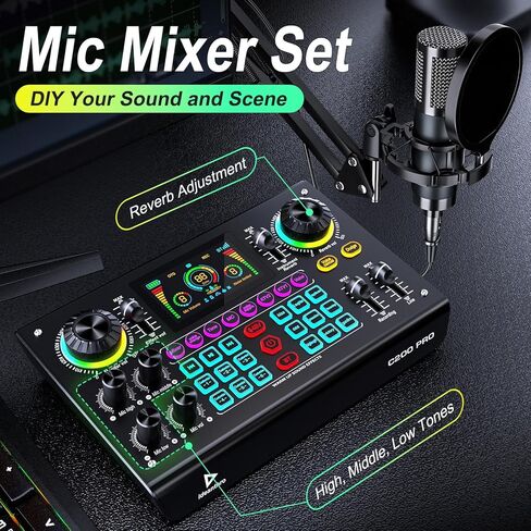 Professional Podcast Bundle with DSP Sound Card and Audio Mixer, 3.5mm Condenser Microphone for Live Streaming, Singing, Recording, and Gaming – Voice Changer, Noise Reduction in Saudi Arabia