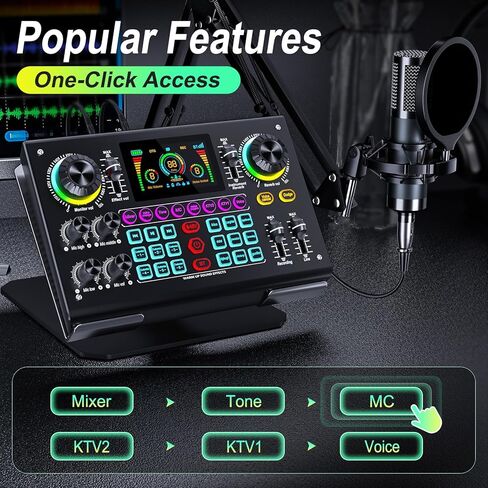 Professional Podcast Bundle with DSP Sound Card and Audio Mixer, 3.5mm Condenser Microphone for Live Streaming, Singing, Recording, and Gaming – Voice Changer, Noise Reduction in Saudi Arabia
