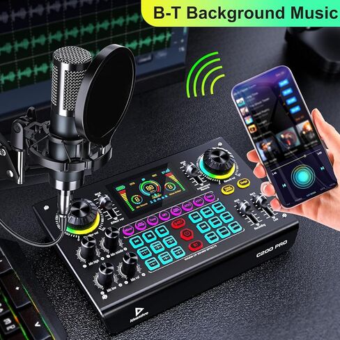 Professional Podcast Bundle with DSP Sound Card and Audio Mixer, 3.5mm Condenser Microphone for Live Streaming, Singing, Recording, and Gaming – Voice Changer, Noise Reduction in Saudi Arabia