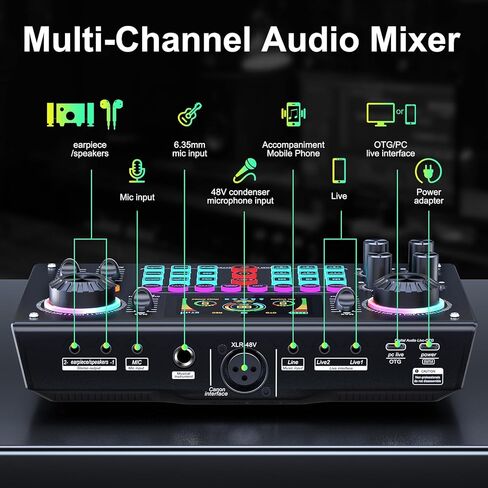 Professional Podcast Bundle with DSP Sound Card and Audio Mixer, 3.5mm Condenser Microphone for Live Streaming, Singing, Recording, and Gaming – Voice Changer, Noise Reduction in Saudi Arabia