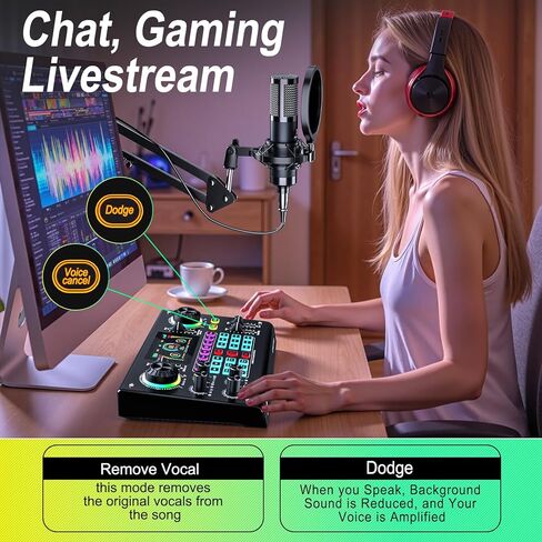 Professional Podcast Bundle with DSP Sound Card and Audio Mixer, 3.5mm Condenser Microphone for Live Streaming, Singing, Recording, and Gaming – Voice Changer, Noise Reduction in Saudi Arabia