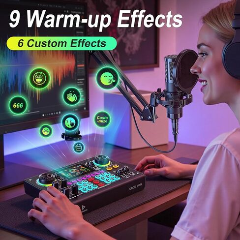 Professional Podcast Bundle with DSP Sound Card and Audio Mixer, 3.5mm Condenser Microphone for Live Streaming, Singing, Recording, and Gaming – Voice Changer, Noise Reduction in Saudi Arabia