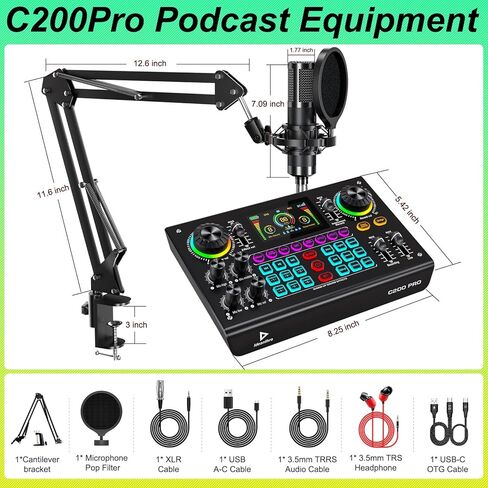 Professional Podcast Bundle with DSP Sound Card and Audio Mixer, 3.5mm Condenser Microphone for Live Streaming, Singing, Recording, and Gaming – Voice Changer, Noise Reduction in Saudi Arabia