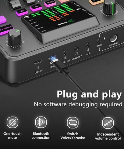 خلاط صوت للألعاب من Pupgsis، واجهة صوت للكمبيوتر، واجهة ميكروفون ديناميكية TRS مقاس 1/4 بوصة، لوحة صوت مع مغير صوت، Pro-Preamp، إلغاء الضوضاء، RGB، بلوتوث للبث/البث/الألعاب in Kuwait
