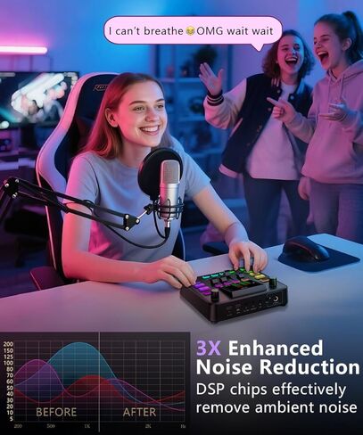 خلاط صوت للألعاب من Pupgsis، واجهة صوت للكمبيوتر، واجهة ميكروفون ديناميكية TRS مقاس 1/4 بوصة، لوحة صوت مع مغير صوت، Pro-Preamp، إلغاء الضوضاء، RGB، بلوتوث للبث/البث/الألعاب in Kuwait