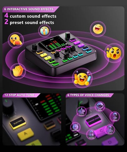 خلاط صوت للألعاب من Pupgsis، واجهة صوت للكمبيوتر، واجهة ميكروفون ديناميكية TRS مقاس 1/4 بوصة، لوحة صوت مع مغير صوت، Pro-Preamp، إلغاء الضوضاء، RGB، بلوتوث للبث/البث/الألعاب in Kuwait