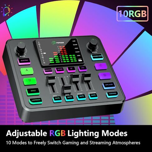 خلاط صوت للألعاب من Pupgsis، واجهة صوت للكمبيوتر، واجهة ميكروفون ديناميكية TRS مقاس 1/4 بوصة، لوحة صوت مع مغير صوت، Pro-Preamp، إلغاء الضوضاء، RGB، بلوتوث للبث/البث/الألعاب in Kuwait