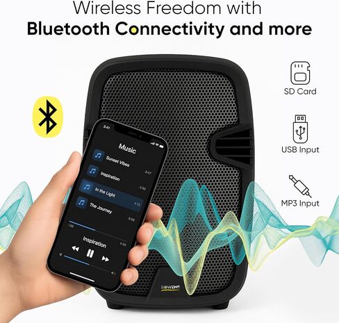 مجموعة سماعات بلوتوث PA مقاس 8 بوصات من Bowens - مكبرات صوت محمولة وميكروفون لاسلكي بلوتوث مع حامل وكابل - مكبر صوت للحفلات ومكبرات صوت DJ ونظام صوت خارجي، مجموعة نظام PA للمناسبات، كاريوكي in Kuwait