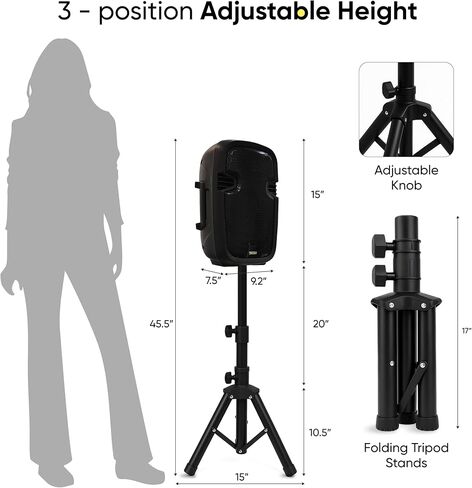 مجموعة سماعات بلوتوث PA مقاس 8 بوصات من Bowens - مكبرات صوت محمولة وميكروفون لاسلكي بلوتوث مع حامل وكابل - مكبر صوت للحفلات ومكبرات صوت DJ ونظام صوت خارجي، مجموعة نظام PA للمناسبات، كاريوكي in Kuwait