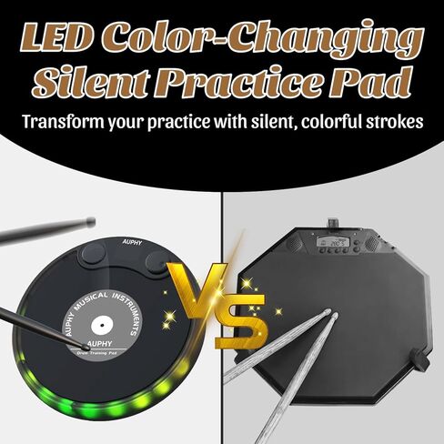 LED Drum Practice Pad with 5 Modes, Bluetooth Speaker, Headphone Jack & Built-in Metronome, Portable Quiet Electric Drum Set for Beginners/Professionals, Ideal Gift for Drummers in Kuwait