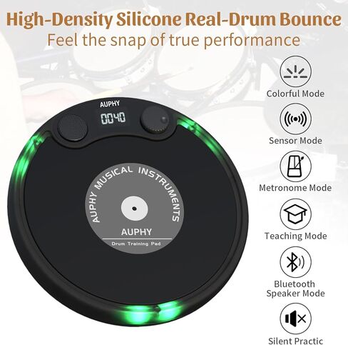 LED Drum Practice Pad with 5 Modes, Bluetooth Speaker, Headphone Jack & Built-in Metronome, Portable Quiet Electric Drum Set for Beginners/Professionals, Ideal Gift for Drummers in Kuwait