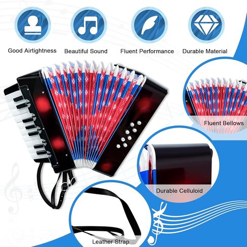 17 Keys Mini Accordion, 8 Bass Button Lightweight Accordion Gift for Beginners, Practice and Educational Musical Instrument (Black) in Kuwait