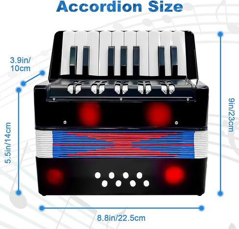 17 Keys Mini Accordion, 8 Bass Button Lightweight Accordion Gift for Beginners, Practice and Educational Musical Instrument (Black) in Kuwait