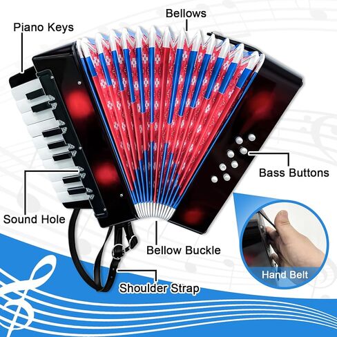 17 Keys Mini Accordion, 8 Bass Button Lightweight Accordion Gift for Beginners, Practice and Educational Musical Instrument (Black) in Kuwait