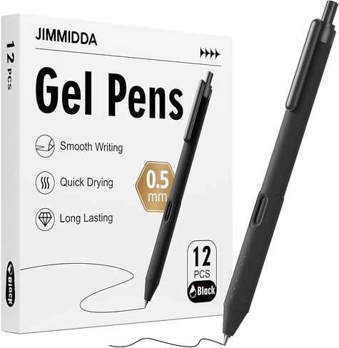 12 Pack Black Pens - 0.7mm Gel Pens Black Ink Quick-Drying Smooth Writing - Comfort Grip Retractable Pen for Journaling, Cute School & Office Supplies Home Work (12 Count, Black Ink) in Saudi Arabia