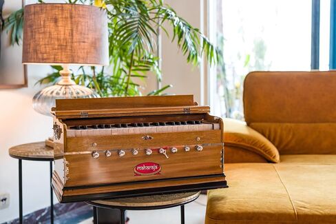 Harmonium by Maharaja Musicals, USA, 9 Stops, Model 2025, 3 1/2 Octave, Double Reed, Coupler, Natural Color, Standard, Padded Bag, A440 Tuned, Musical Instrument Indian-ABG in Kuwait