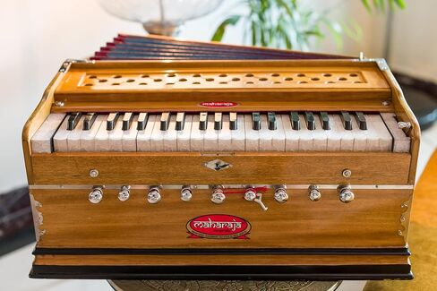 Harmonium by Maharaja Musicals, USA, 9 Stops, Model 2025, 3 1/2 Octave, Double Reed, Coupler, Natural Color, Standard, Padded Bag, A440 Tuned, Musical Instrument Indian-ABG in Kuwait